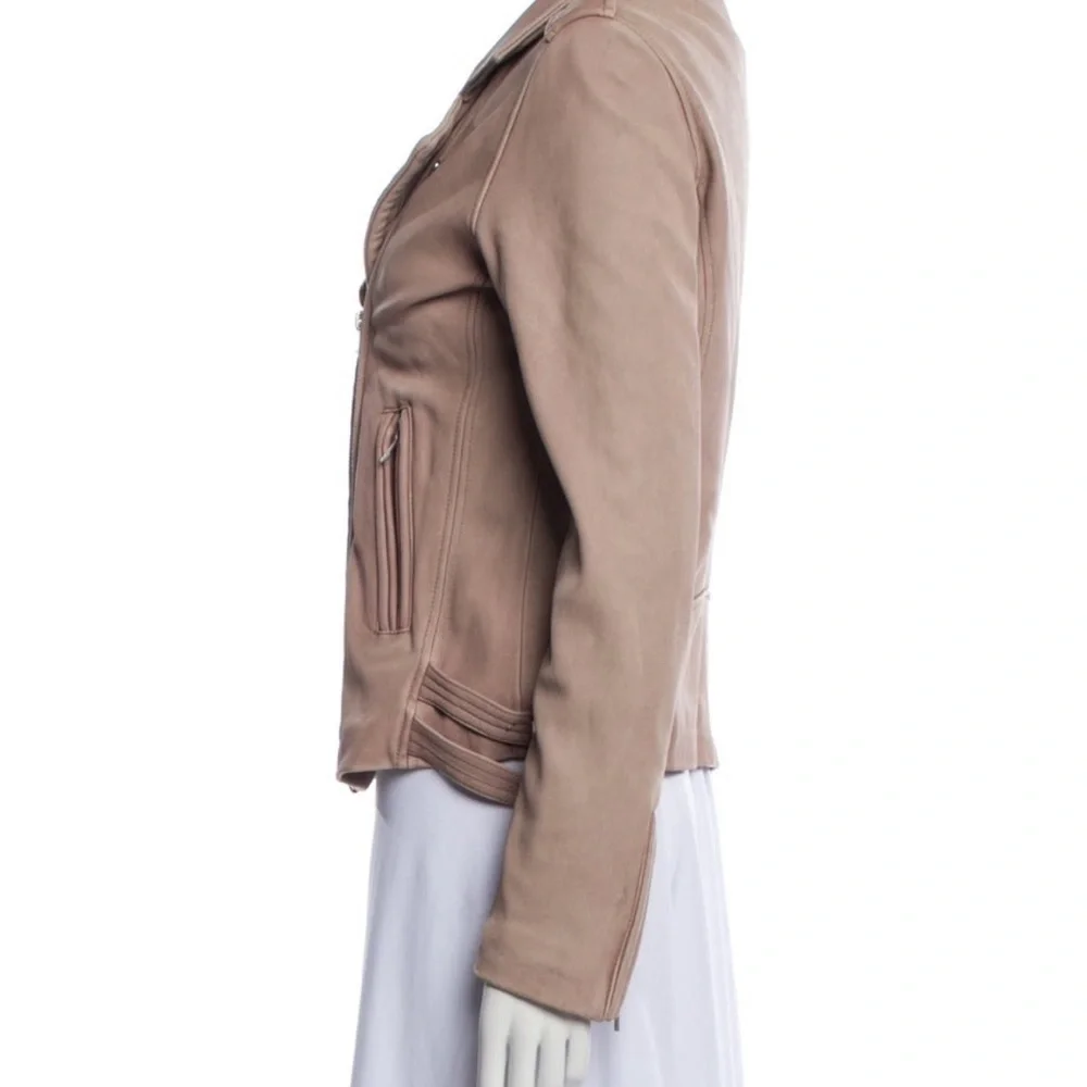 IRO DUSTY PINK MOTORCYCLE LEATHER JACKET-SIZE 40-UNWORN- RETAIL $1250.